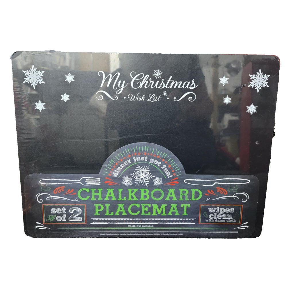 Set of 2 New My Christmas Wish List Chalkboard Placemat 15.5" x 11.75" New
